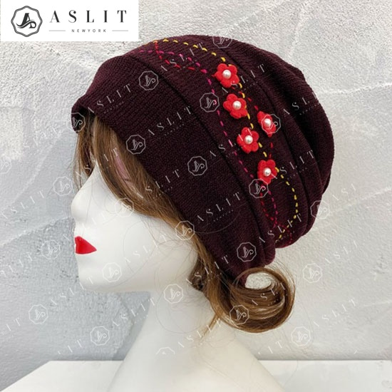 [애슬릿] 겨울 중년 여성 자수 벙거지 버킷햇 모자