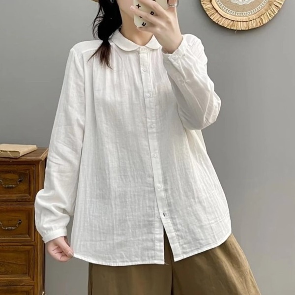 [애슬릿] 여성 베이직 기본 긴팔 면 블라우스 셔츠