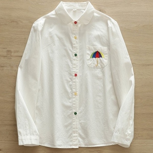 [애슬릿] 레인보우 우산 컬러 단추 면 화이트 셔츠
