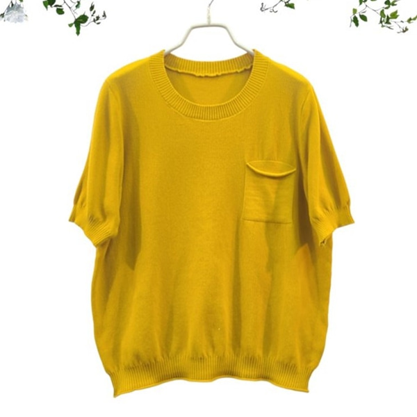 [애슬릿] 여성 라운드 니트 주머니 포인트 티셔츠