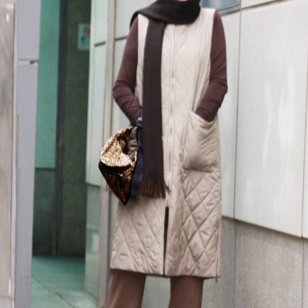 [애슬릿] 여성 겨울 퀄팅 빅 포켓 롱 조끼 코트