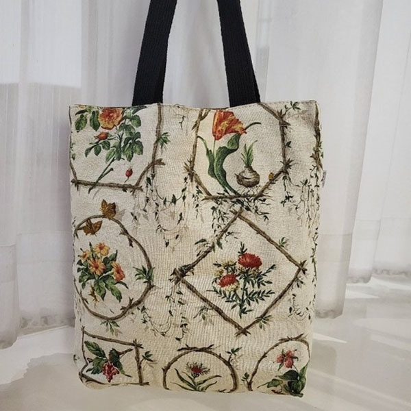 [애슬릿] 여성 꽃무늬 미니 손목 면 에코백 가방
