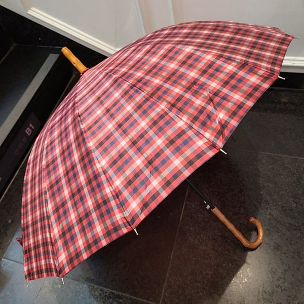 [애슬릿] 체크 우드 16k 튼튼한 자동 장우산 단우산