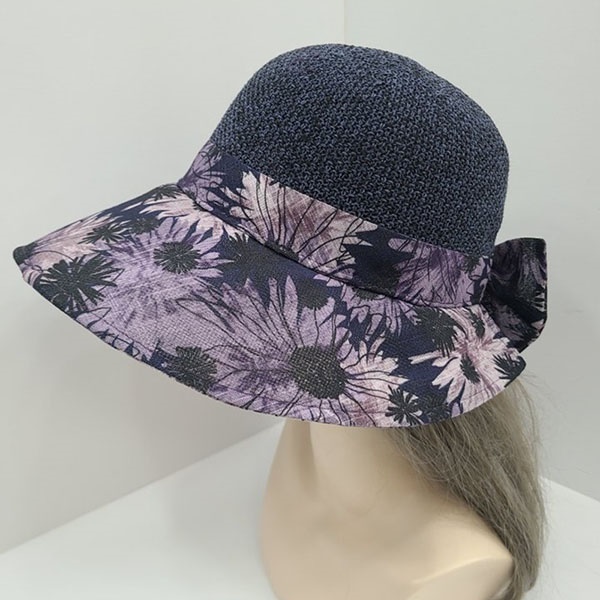 [애슬릿] 중년 여성 꽃 리본 벨크로 챙 넓은 벙거지 모자