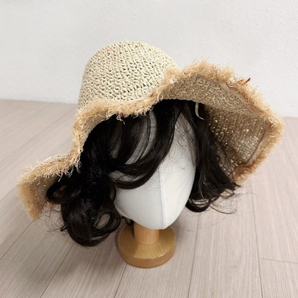 [애슬릿] 여성 빈티지 밀짚 지사 챙 넓은 버킷햇 모자