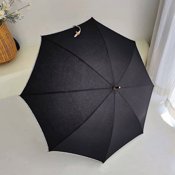 [애슬릿] 데님 꽃 라인 우드 핸들 장 양산 우산