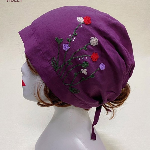[애슬릿] 꽃 자수 끈 조절 봄 여름 얇은 비니 모자