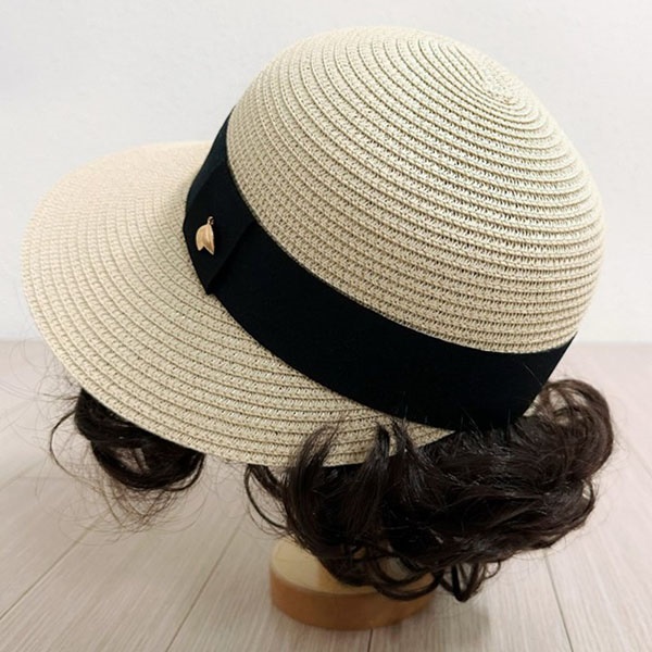 [애슬릿] 여성 리프 챙 넓은 밀짚 라탄 지사 버킷햇 모자